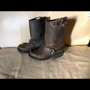 Frye Engineered Brown Buckle boot.